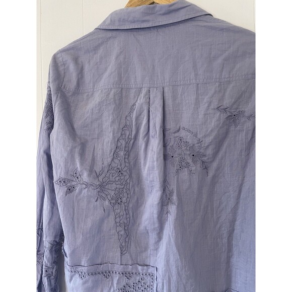 Anthropologie Button Down Embroidered Floral Shirt Top XXS Western Boho Blue - Picture 8 of 14